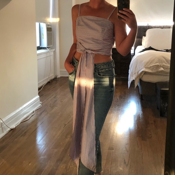 Mark D. Sikes MDS Blue & Red Stripe Wrap Tie Top - Picture 2 of 4